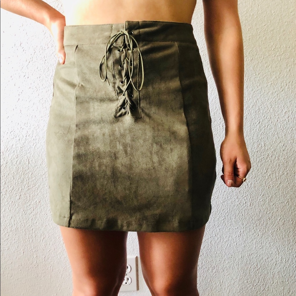 Army Green lace Up skirt